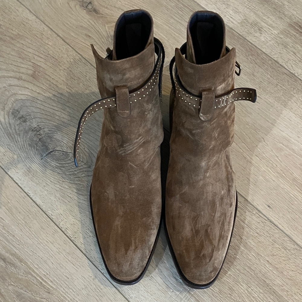 Saint Laurent Tan Suede Studded Boots - Picture 7 of 7